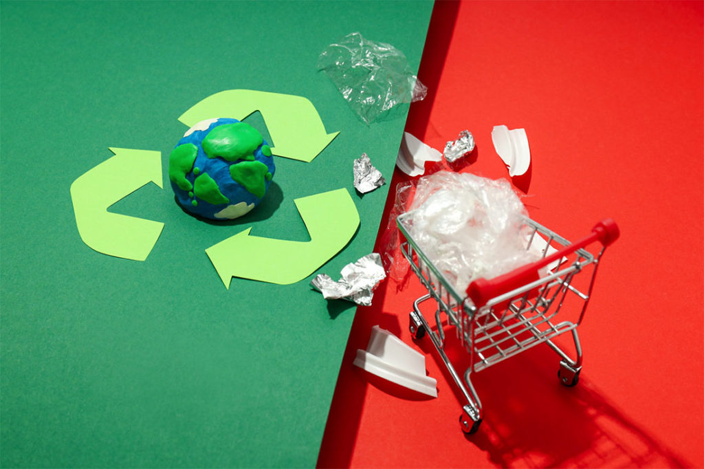 concetto del riciclare plastica per salvare il mondo